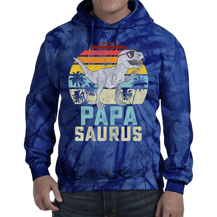 Papasaurus T Rex Dinosaur Papa Saurus Family Matching Tie Dye Hoodie