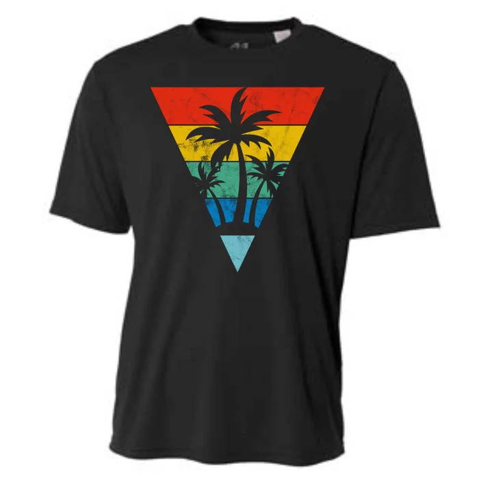 Palm Trees Retro Triangle Sunset Cooling Performance Crew T-Shirt