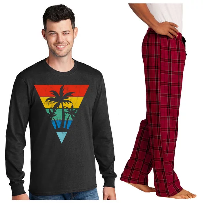 Palm Trees Retro Triangle Sunset Long Sleeve Pajama Set