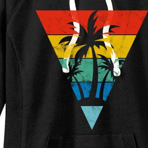 Palm Trees Retro Triangle Sunset Women's Fleece Hoodie