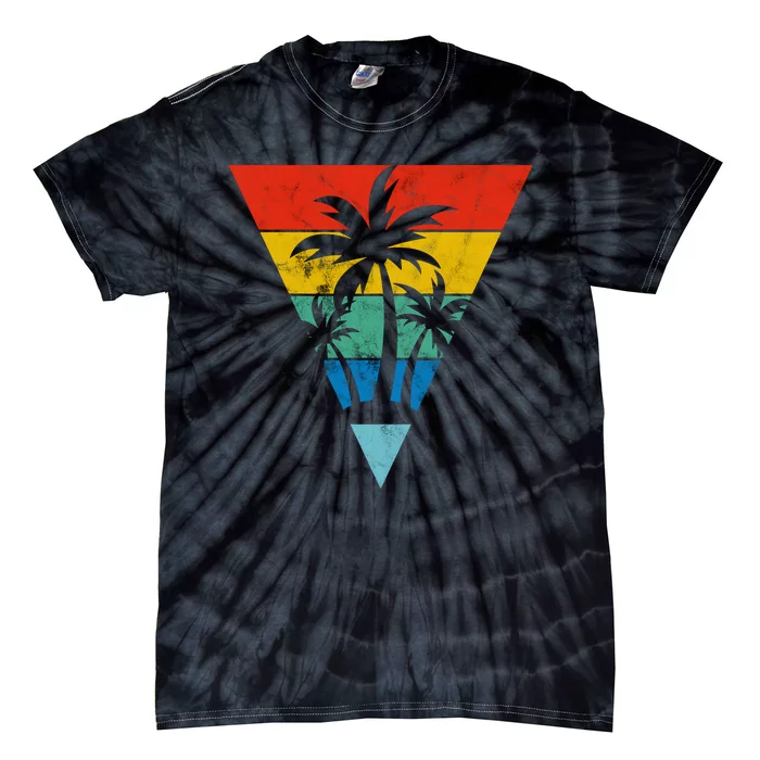 Palm Trees Retro Triangle Sunset Tie-Dye T-Shirt