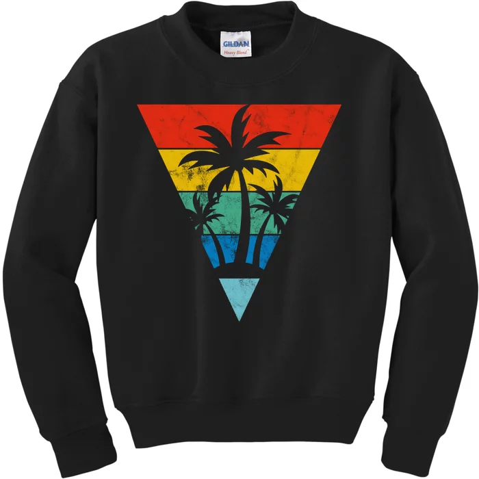 Palm Trees Retro Triangle Sunset Kids Sweatshirt