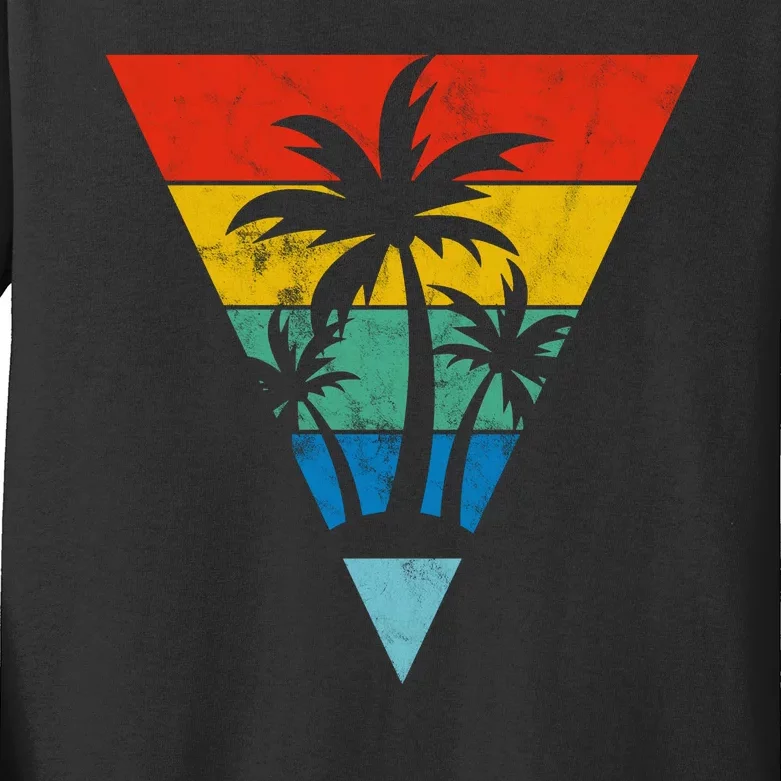 Palm Trees Retro Triangle Sunset Kids Long Sleeve Shirt