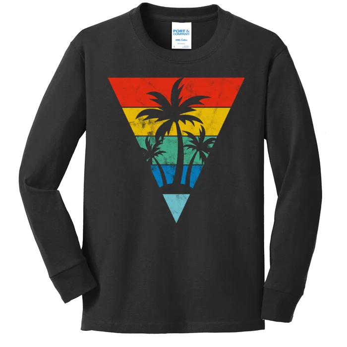 Palm Trees Retro Triangle Sunset Kids Long Sleeve Shirt