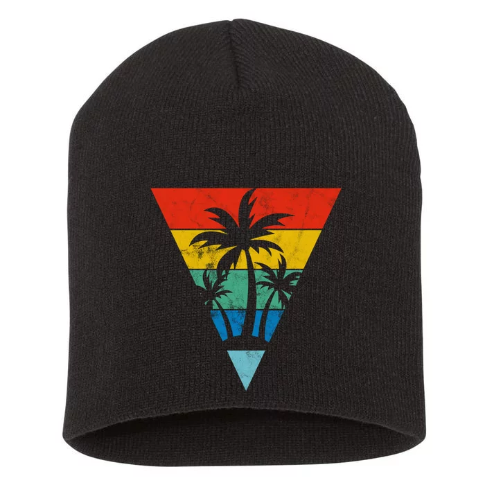 Palm Trees Retro Triangle Sunset Short Acrylic Beanie