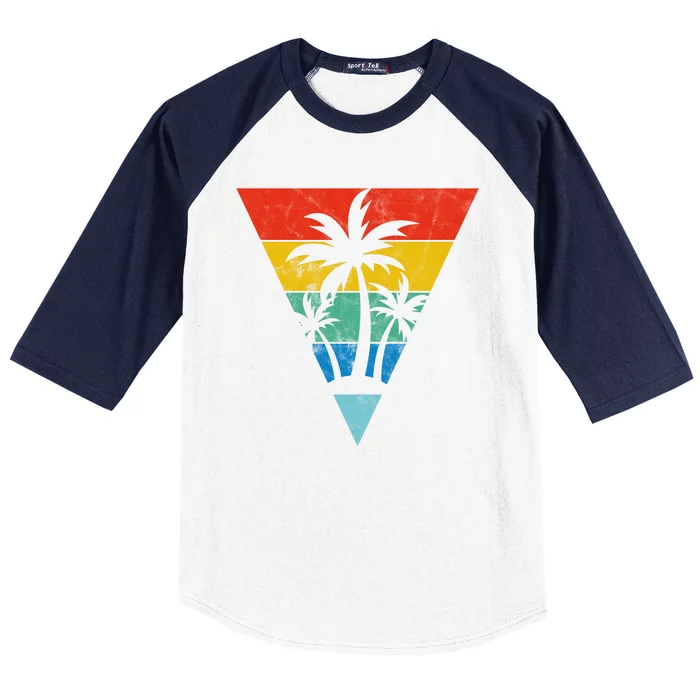 Palm Trees Retro Triangle Sunset Baseball Sleeve Shirt