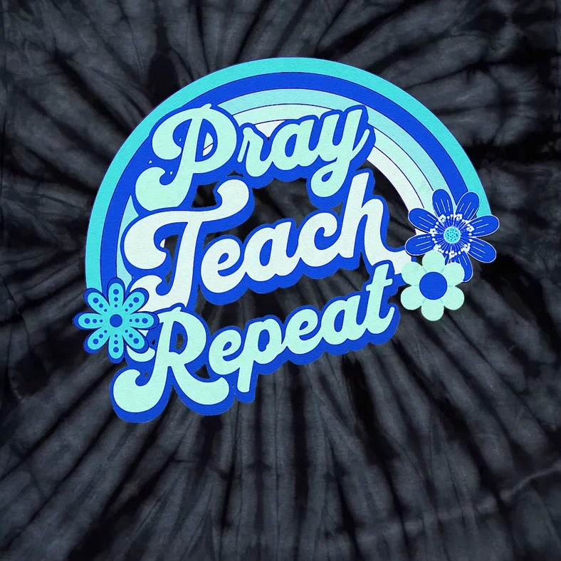 Pray Teach Repeat Groovy Back To School Christian Homeschool Tie-Dye T-Shirt