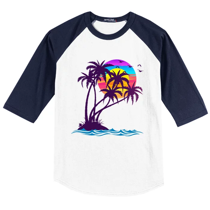 Palm Tree Retro Style Tropical Beach 60s 70s 90s Vintage Baseball Sleeve Shirt