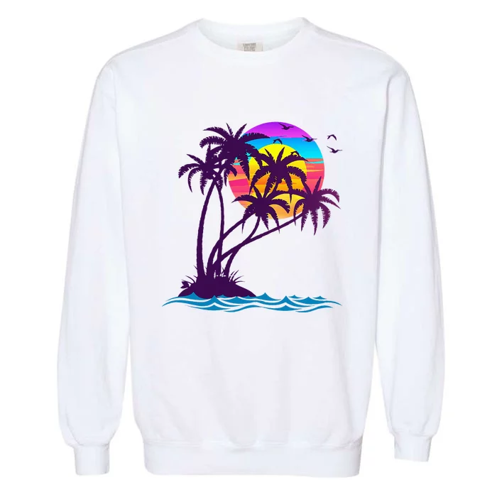 Palm Tree Retro Style Tropical Beach 60s 70s 90s Vintage Garment-Dyed Sweatshirt