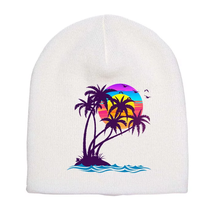 Palm Tree Retro Style Tropical Beach 60s 70s 90s Vintage Short Acrylic Beanie