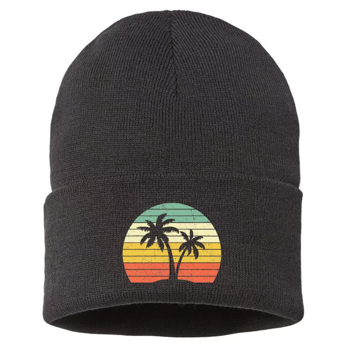 Palm Tree Retro Tropical Beach Sustainable Knit Beanie