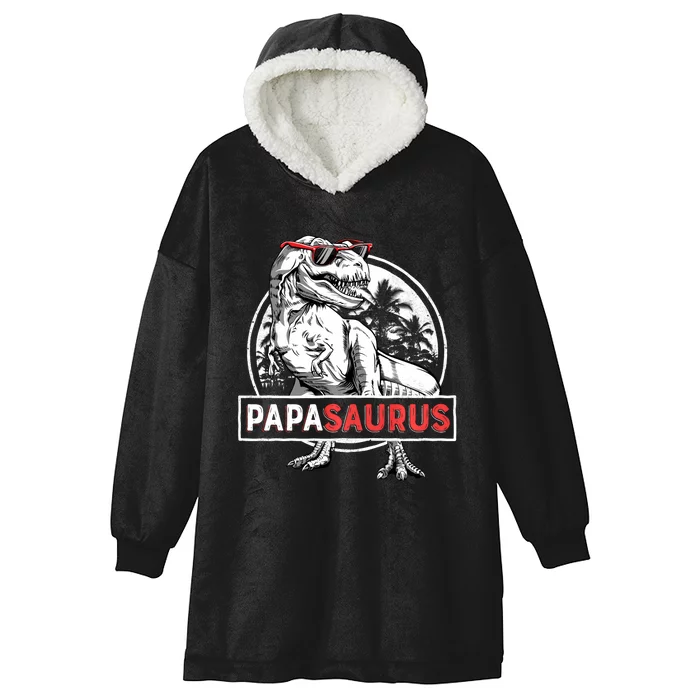 Papasaurus T Rex Dinosaur Funny Papa Saurus Family Matching Long Sleeve Hooded Wearable Blanket