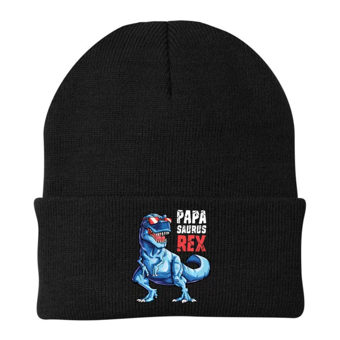 Papasaurus T Rex Dinosaur Funny Papa Saurus Family Matching Long Sleeve Knit Cap Winter Beanie