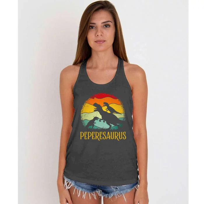 Peperesaurus T Rex Dinosaur Pepere Saurus Family Fathers Day Women's Knotted Racerback Tank