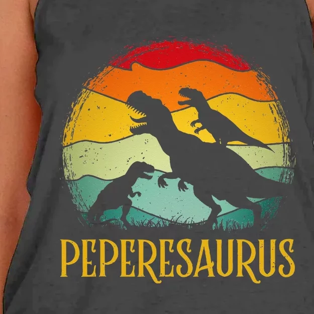 Peperesaurus T Rex Dinosaur Pepere Saurus Family Fathers Day Women's Knotted Racerback Tank