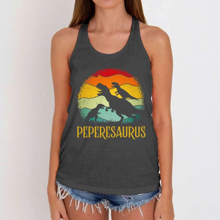 Peperesaurus T Rex Dinosaur Pepere Saurus Family Fathers Day Women's Knotted Racerback Tank