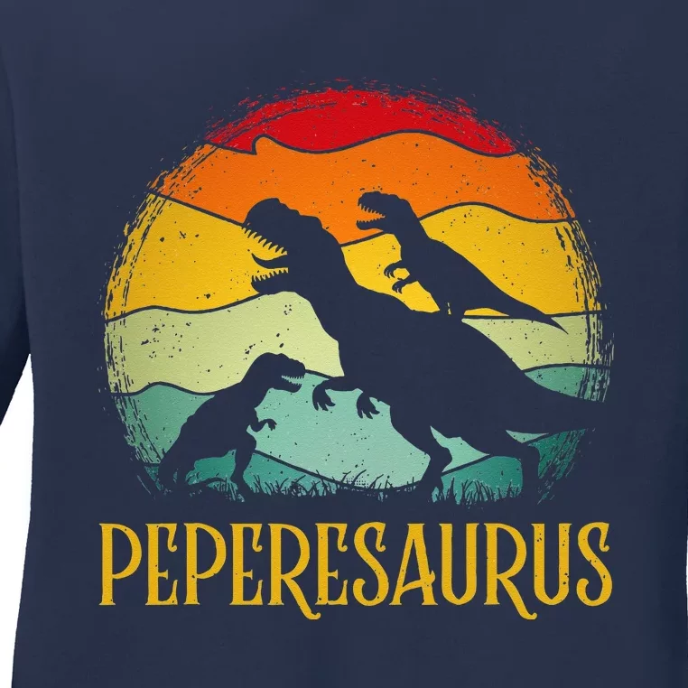 Peperesaurus T Rex Dinosaur Pepere Saurus Family Fathers Day Ladies Long Sleeve Shirt