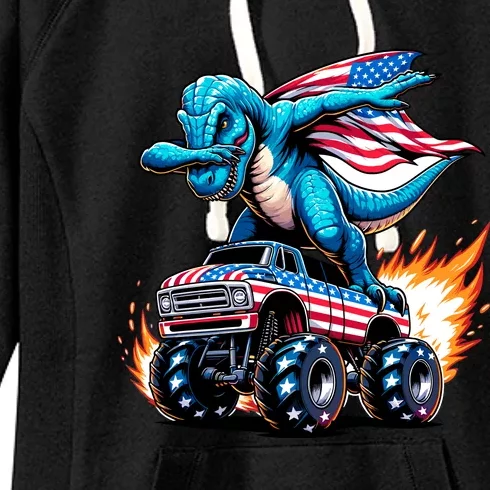 Patriotic T Rex Dabbing Monster Truck Women's Fleece Hoodie