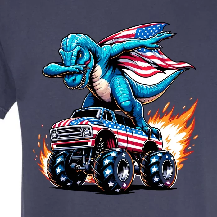 Patriotic T Rex Dabbing Monster Truck Garment-Dyed Heavyweight T-Shirt