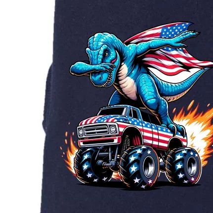 Patriotic T Rex Dabbing Monster Truck Doggie 3-End Fleece Hoodie