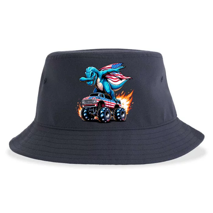 Patriotic T Rex Dabbing Monster Truck Sustainable Bucket Hat