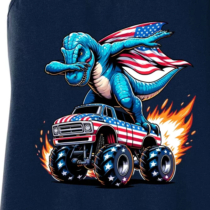 Patriotic T Rex Dabbing Monster Truck Women's Racerback Tank