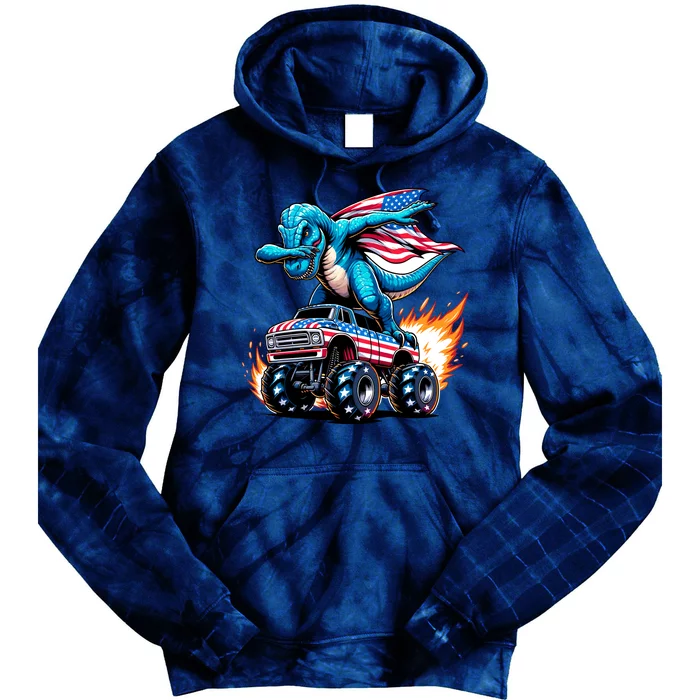 Patriotic T Rex Dabbing Monster Truck Tie Dye Hoodie