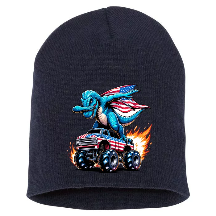 Patriotic T Rex Dabbing Monster Truck Short Acrylic Beanie