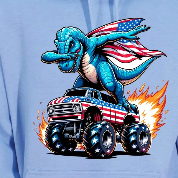 Patriotic T Rex Dabbing Monster Truck Unisex Surf Hoodie