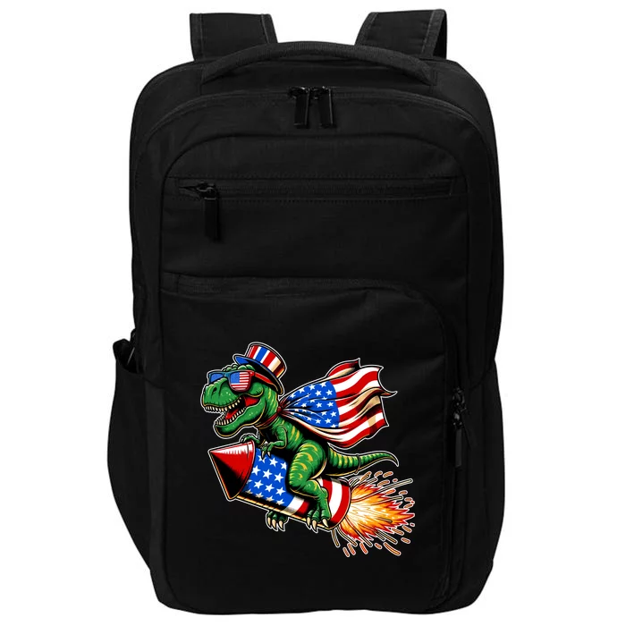 Patriotic T Rex Riding Firework 4th Of July Impact Tech Backpack