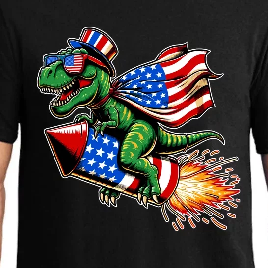 Patriotic T Rex Riding Firework 4th Of July Pajama Set