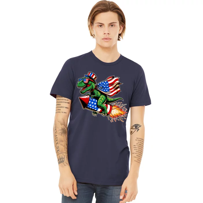 Patriotic T Rex Riding Firework 4th Of July Premium T-Shirt