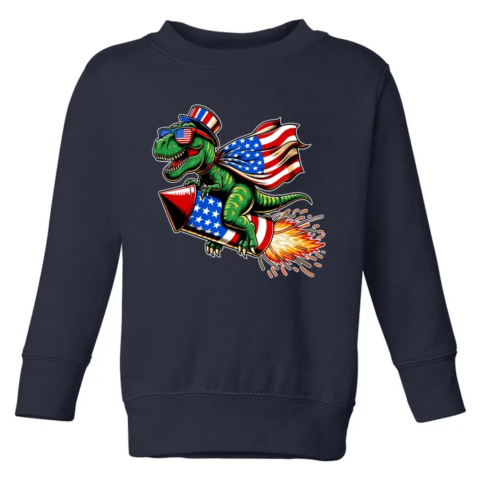 Patriotic T Rex Riding Firework 4th Of July Toddler Sweatshirt