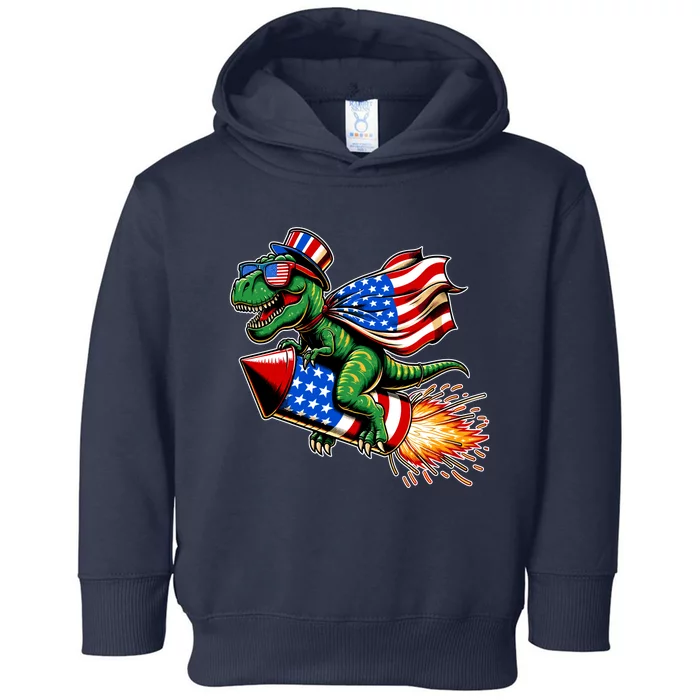 Patriotic T Rex Riding Firework 4th Of July Toddler Hoodie