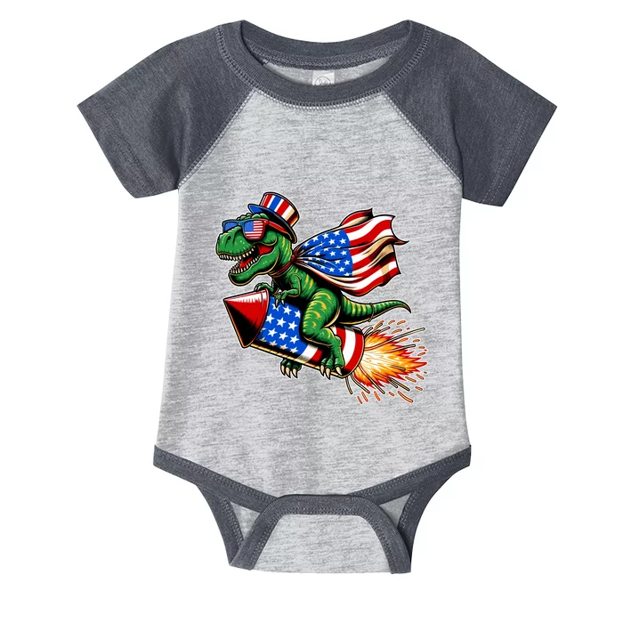 Patriotic T Rex Riding Firework 4th Of July Infant Baby Jersey Bodysuit