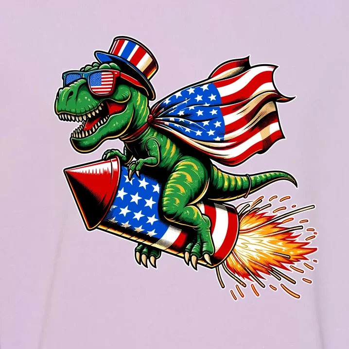 Patriotic T Rex Riding Firework 4th Of July Garment-Dyed Sweatshirt