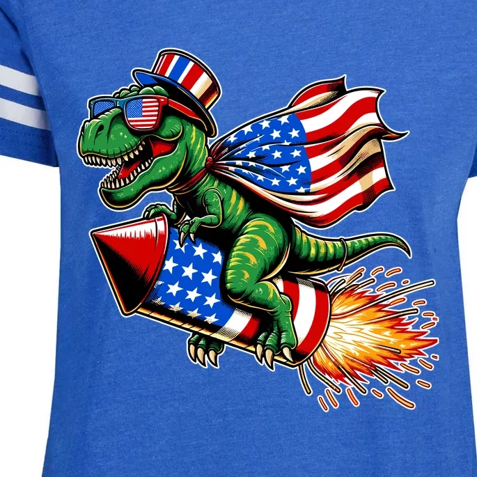 Patriotic T Rex Riding Firework 4th Of July Enza Ladies Jersey Football T-Shirt