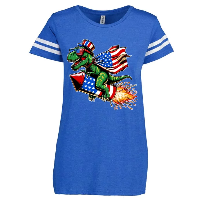 Patriotic T Rex Riding Firework 4th Of July Enza Ladies Jersey Football T-Shirt