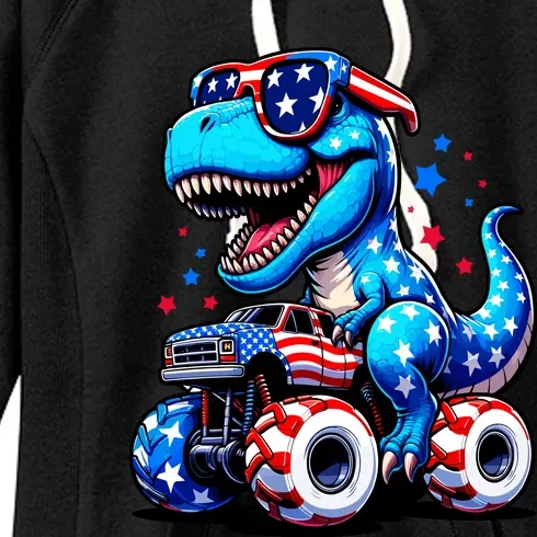 Patriotic T Rex Riding Monster Truck Women's Fleece Hoodie