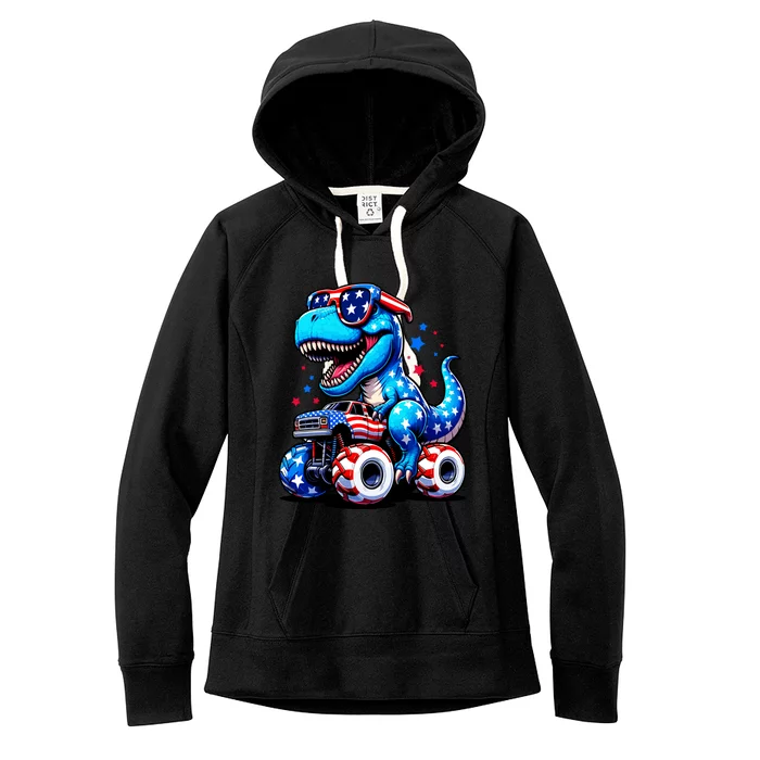 Patriotic T Rex Riding Monster Truck Women's Fleece Hoodie