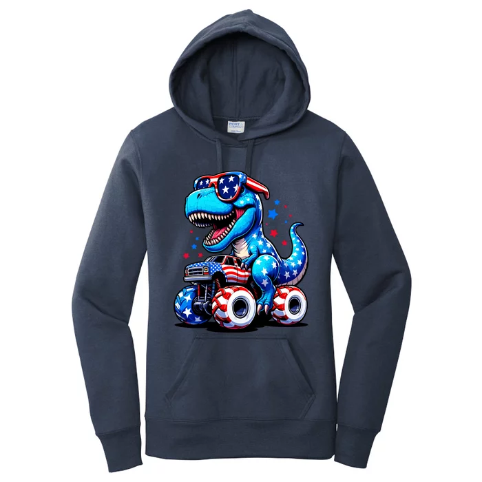 Patriotic T Rex Riding Monster Truck Women's Pullover Hoodie