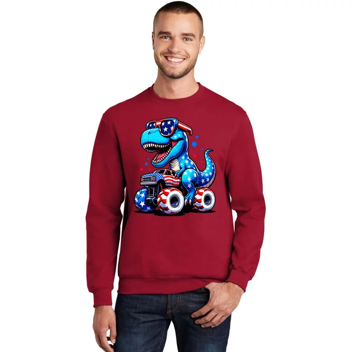 Patriotic T Rex Riding Monster Truck Sweatshirt