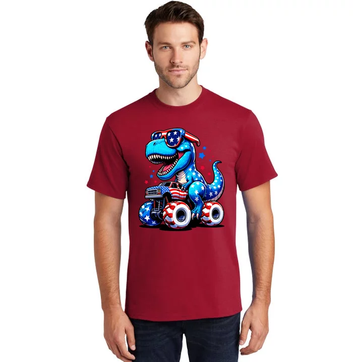 Patriotic T Rex Riding Monster Truck Tall T-Shirt