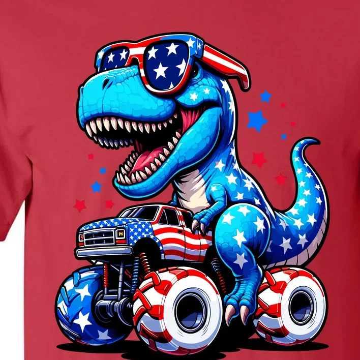 Patriotic T Rex Riding Monster Truck Tall T-Shirt