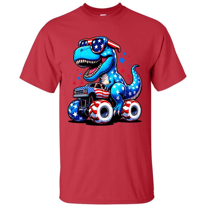 Patriotic T Rex Riding Monster Truck Tall T-Shirt