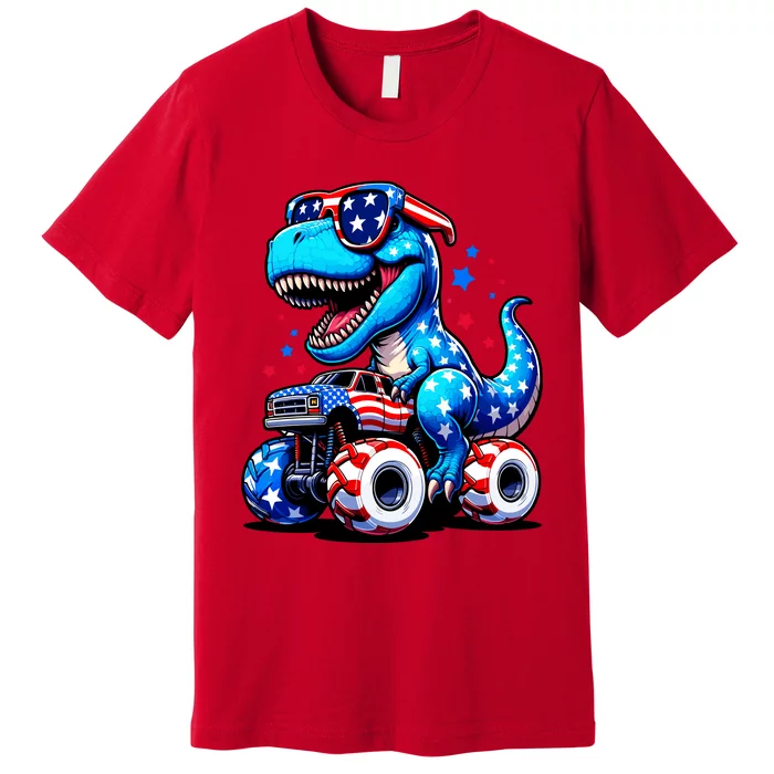 Patriotic T Rex Riding Monster Truck Premium T-Shirt