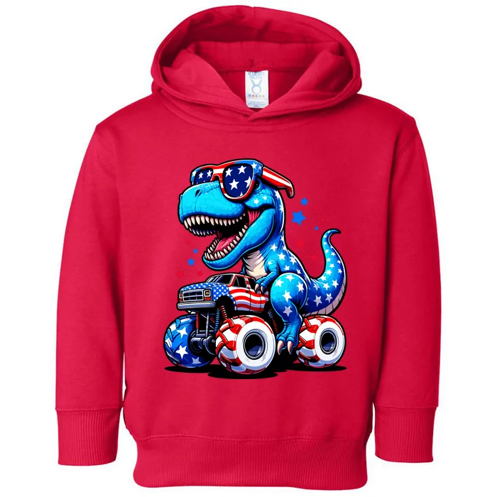 Patriotic T Rex Riding Monster Truck Toddler Hoodie