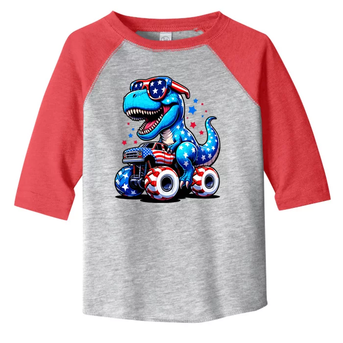 Patriotic T Rex Riding Monster Truck Toddler Fine Jersey T-Shirt