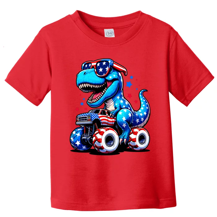 Patriotic T Rex Riding Monster Truck Toddler T-Shirt