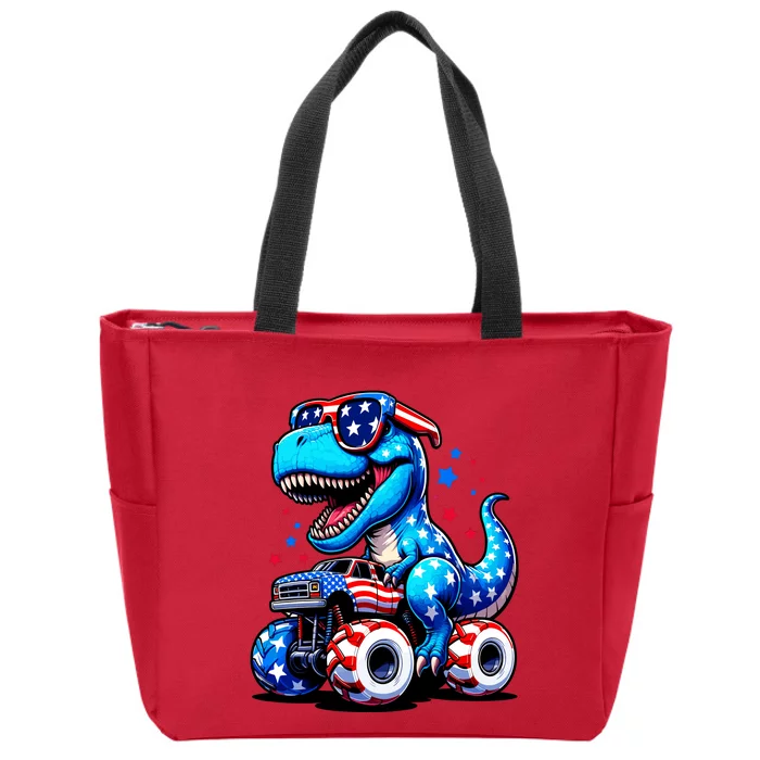 Patriotic T Rex Riding Monster Truck Zip Tote Bag